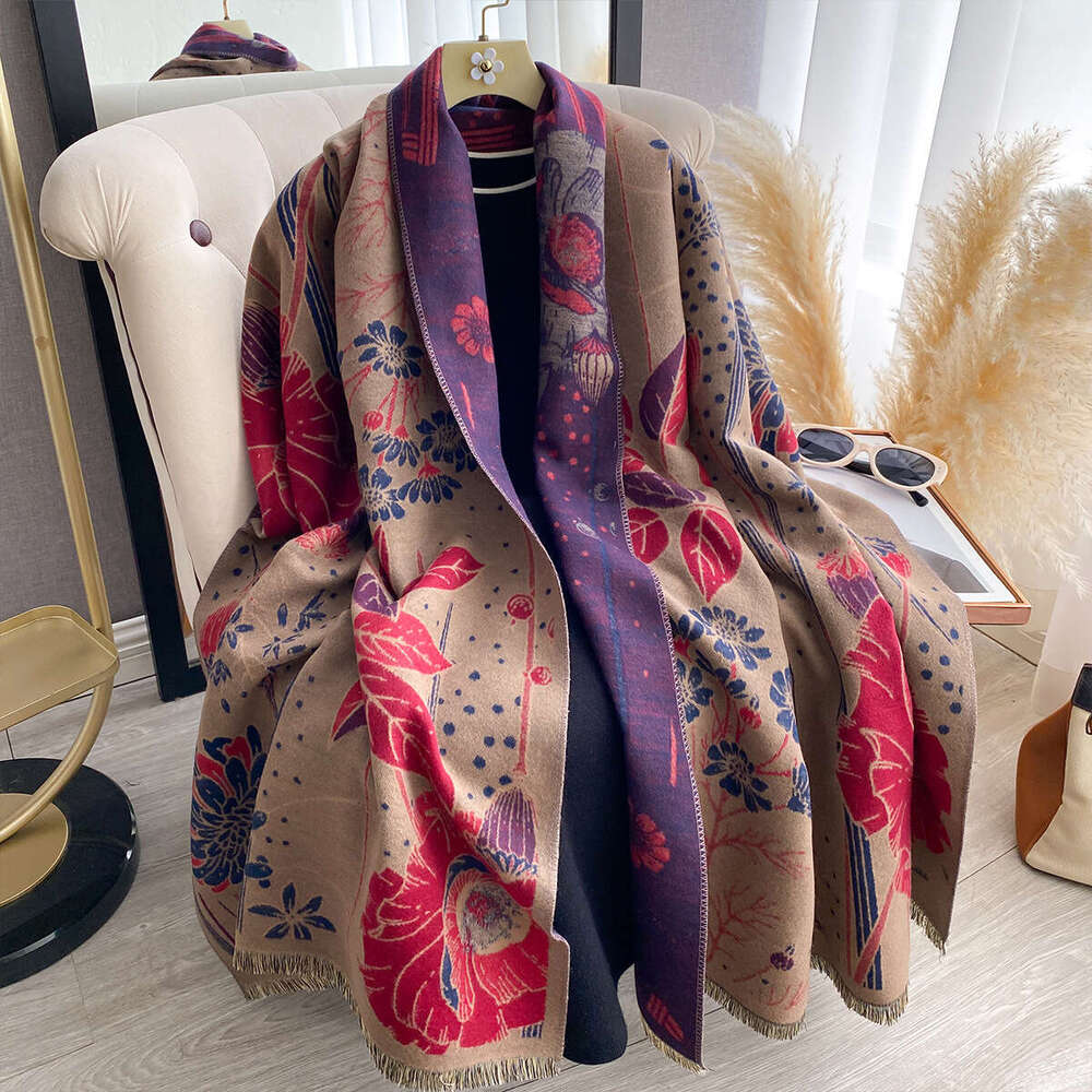 High-end Imitation Cashmere Scarf for Women, Fashionable Warm Floral Neck Warmer, Autumn and Winter Versatile Dual-use Shawl with Jacquard Craftsmansh