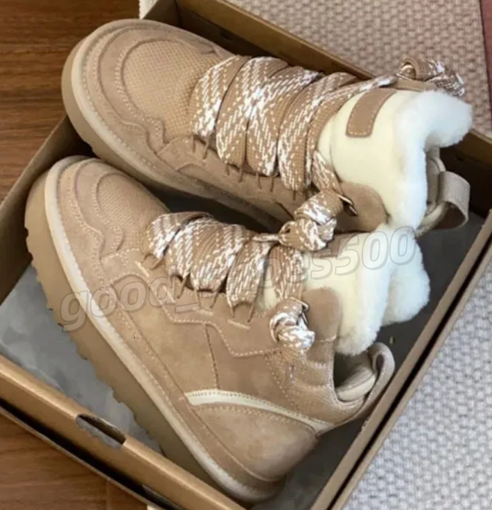 Womens Jumbo Lace Up Boot Sneakers Australia Trainer Sand Chesut Winter Snow Boots Suede Leather Warm Platform Ankle Fur Booties