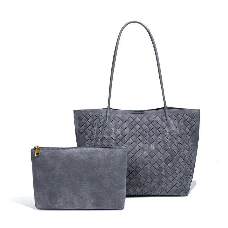 New Women's Handwoven Large Capacity Commuter High-end Suede Matte Shoulder Tote Bag