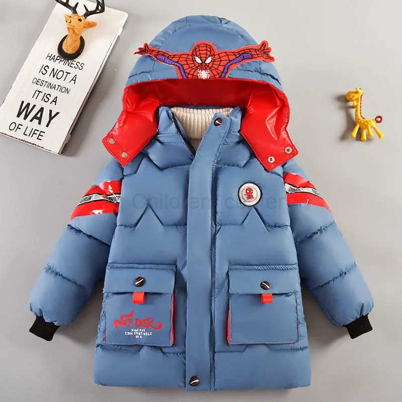 Disney Spiderman Down Jacket 2025 Winter Baby Boy Costume Kids Warm Thicken CottonPadded Hooded Coat Parka Children Clothing Outerwear H251007