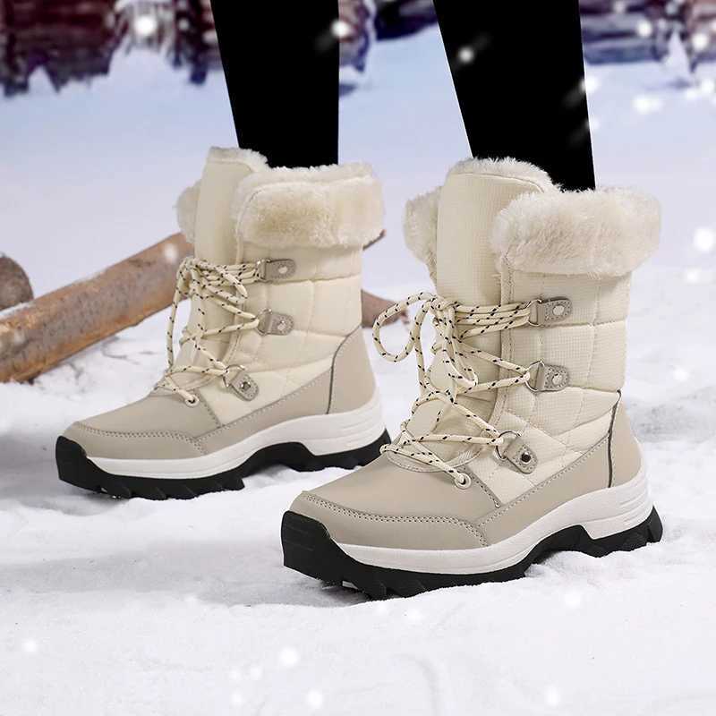 New Winter Snow Boots for Women Platform Sneakers Non Slip Outdoor Waterproof Hiking Shoes Mid Calf Warm Fur Women Ankle Boots J251007