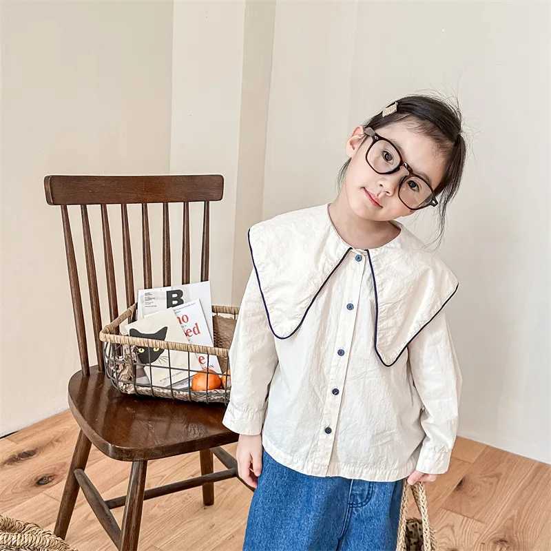 4937C Childrens Clothes Girls Shirt Spring New Large Lapel Washed Cotton Girls Shirt 17Year Childrens Shirt Blouse C251007
