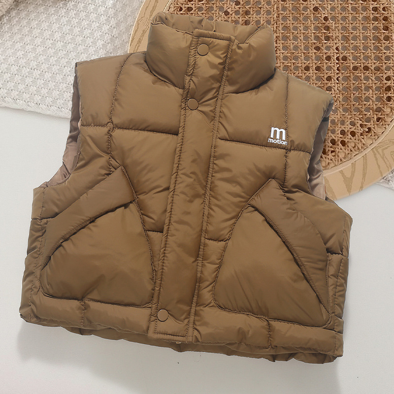 Designer Kids Clothing 2025 Kids Quilted Vest with Stand Collar, 2025 Winter Thickened Thermal Cotton Padded Sleeveless Jacket for Boys and Girls Free