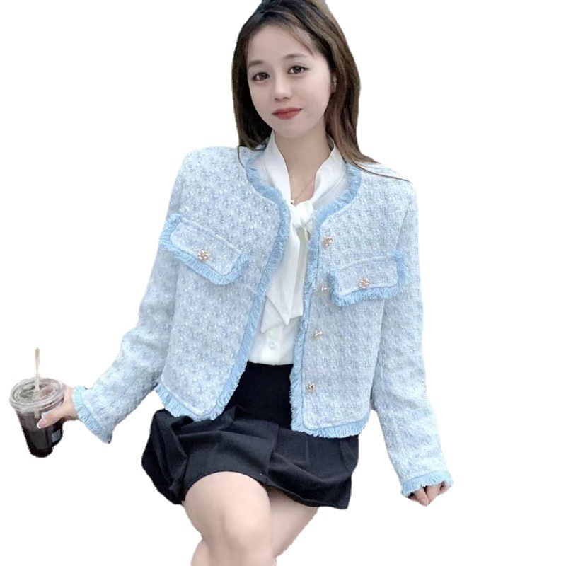 2025 women's jacket petite new coarse fur short jacket Korean high-end elegant social tweed jacket autumn design and winter designer jacket new l