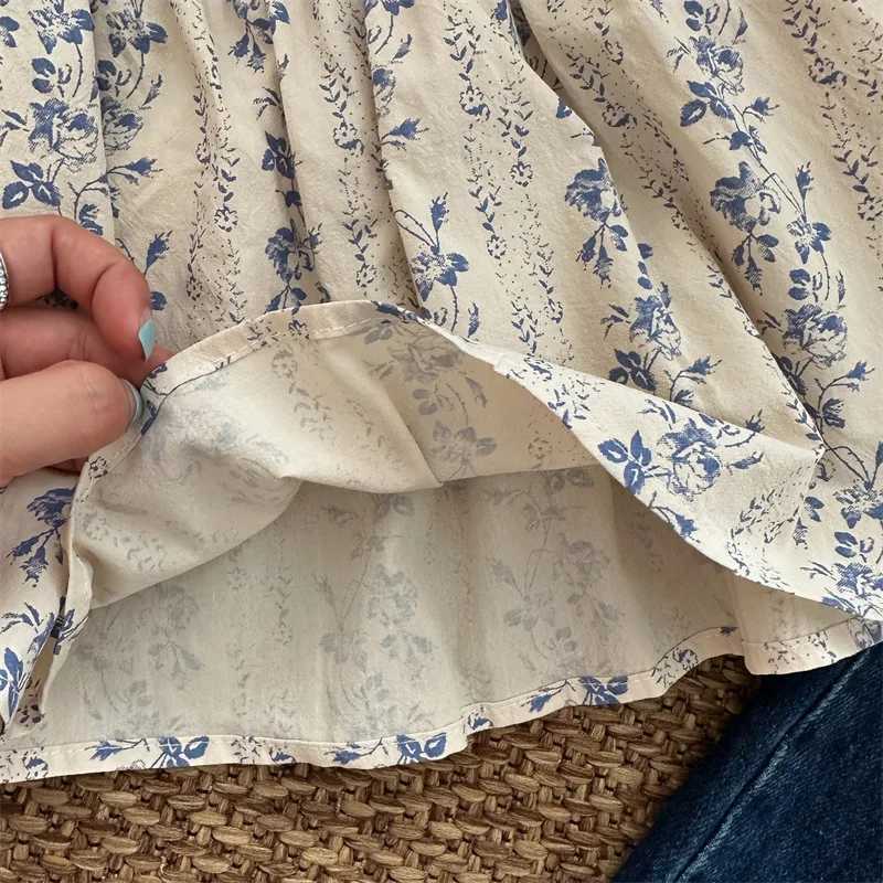 deer jonmi 2024 New Autumn Toddlers Girls Printed Blouses Puff Sleeve Ruched Tops Korean Style Baby Kids Loose Shirts C251007