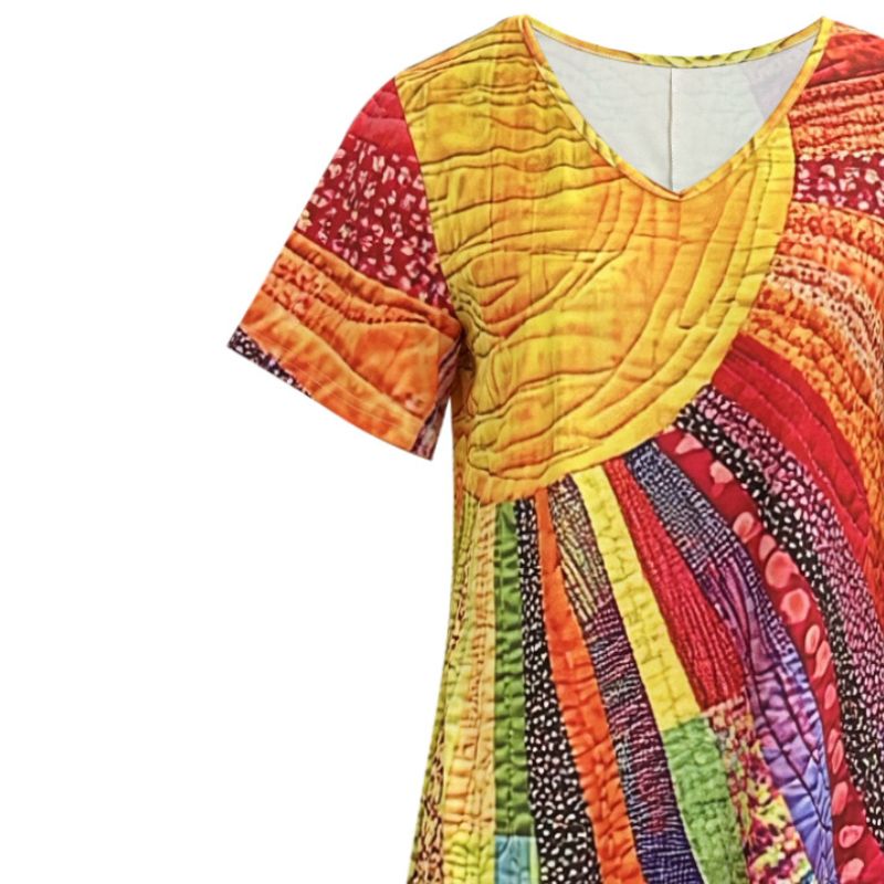 Casual Long-Dress with Colorful Design Suitable for Warm Weather Outings-CF50210