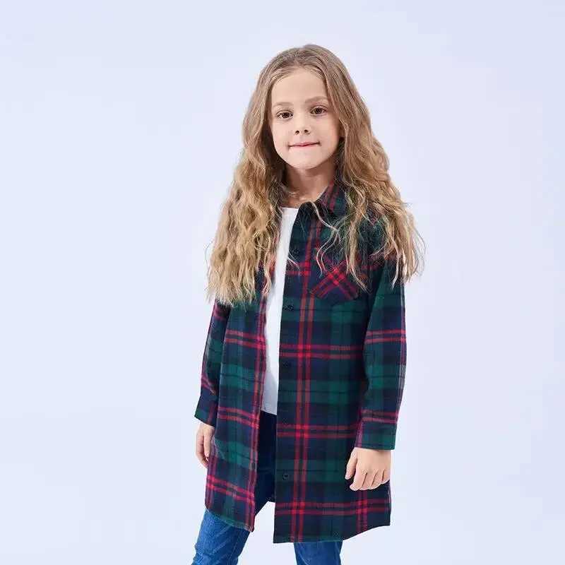 Girls Shirts 2025 Spring Autumn Plaid Shirts for Kids Children Jackets Teenager Jackets Long Style Baby Windbreaker Outerwear C251007