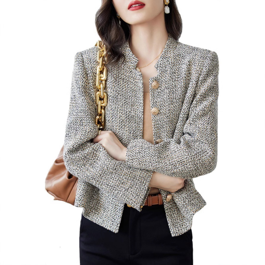 2025 Spring and Autumn New Standing Collar Coarse Wool Short Top Designer Jacket Fashion Elegant Unique design Winter Luxury