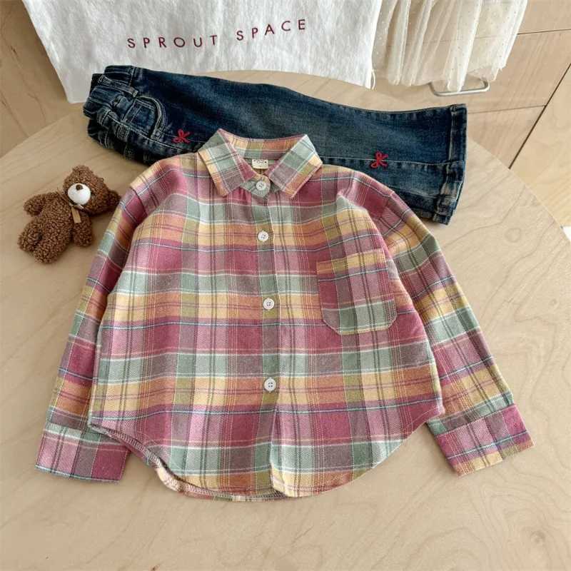 Girls Shirt 2025 Autumn New Colorful Checkered Long Sleeve Sweet and Cute Retro Soft and Comfortable Daily Wear C251007
