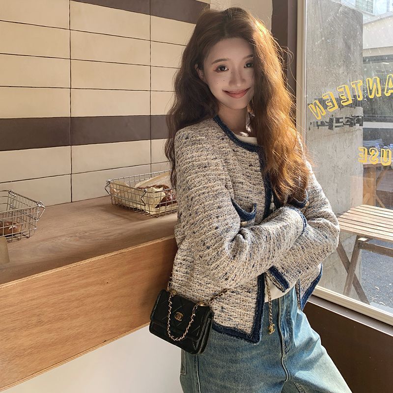 2025 French collage denim designer jacket, coarse wool short women's new fashion elegant slim fit, diagonal autumn and winter luxury jacket