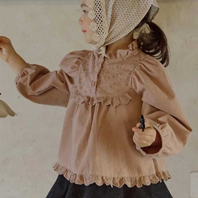 2025 Autumn New Korean Children and Girls Cotton Lace Court Style Longsleeved Shirt Fahsion Casual Baby C2510071