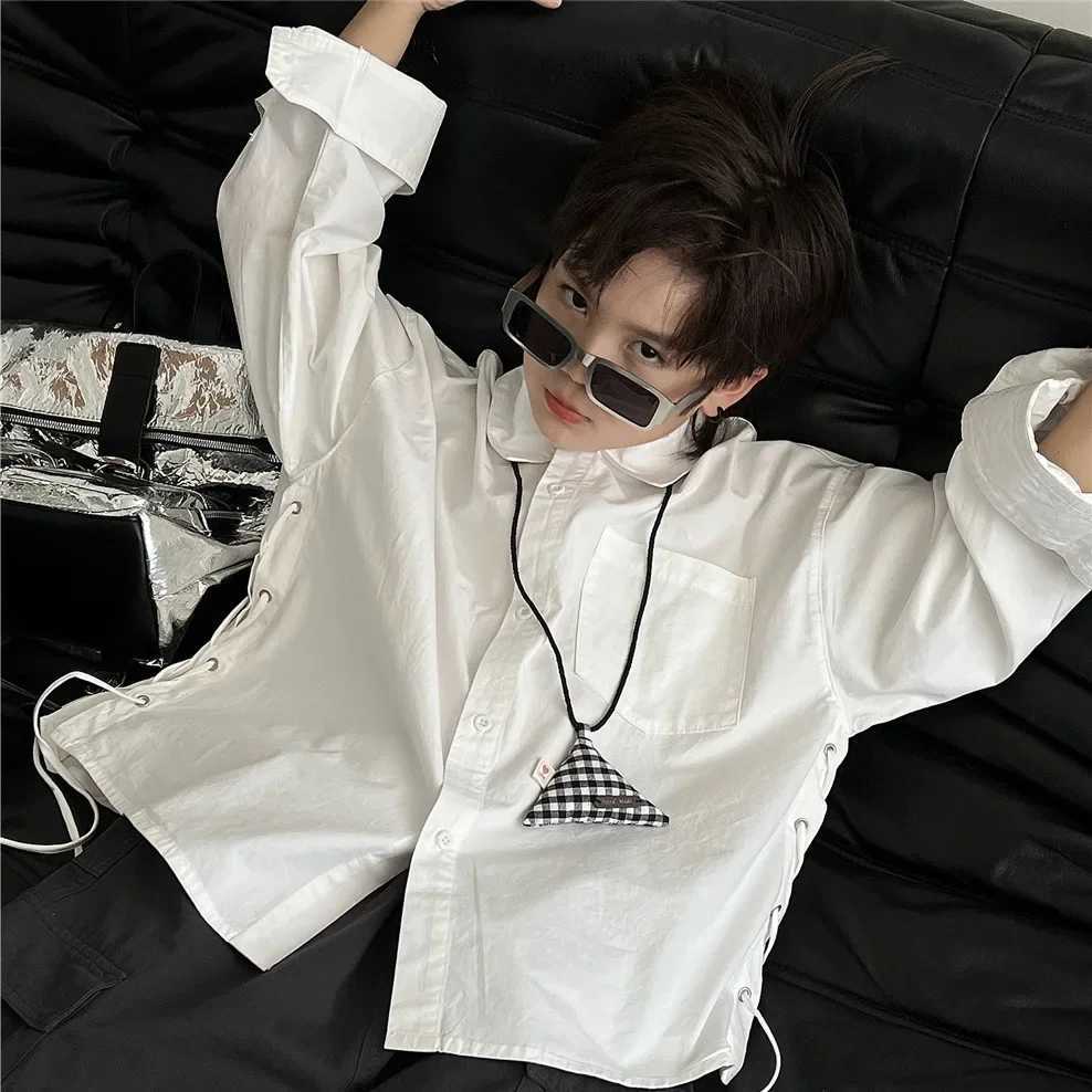 Children Clothing Autumn Shirt Personality Thickened Cotton New Fashionable Casual Simple Solid Color Handsome White Shirt C251007