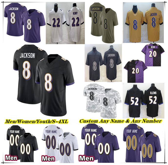 Lamar Jackson Football Jerseys Derrick Henry Zay Flowers Cooper Rush Justice Hill DeAndre Hopkins Mark Andrews Rashod Bateman Teddye Buchanan Nate Wiggins Smith 4X