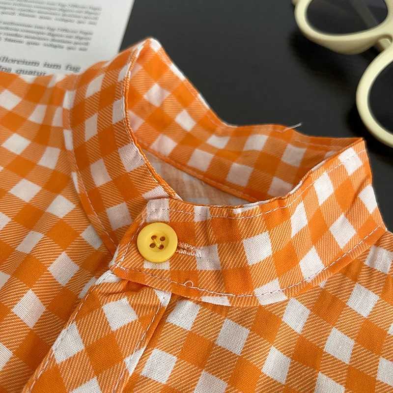 Childrens Bear Embroidered Plaid Shirt Boys Shirt Spring and Autumn Thin Style 2025 New Baby Fashion Casual Longsleeved Tops C251007