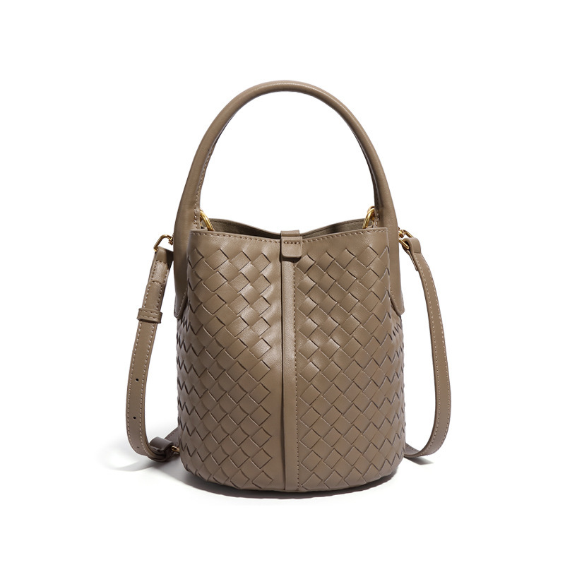 Handmade Woven Tote for Women, Basket Bucket Mother Bag, Elephant Gray Crossbody Shoulder Bag