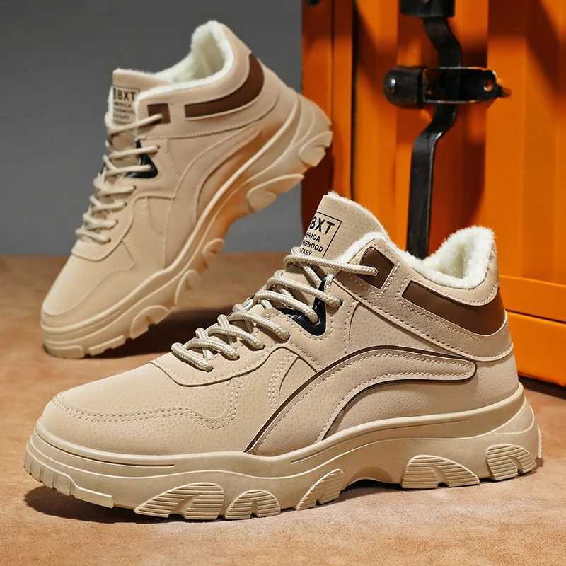 Cowboy Boots Men Warm Plush Lined Ankle Boots Platform High Top Beige Suede Material Designer Shoes 2025 New Model Luxury Shoes J251007