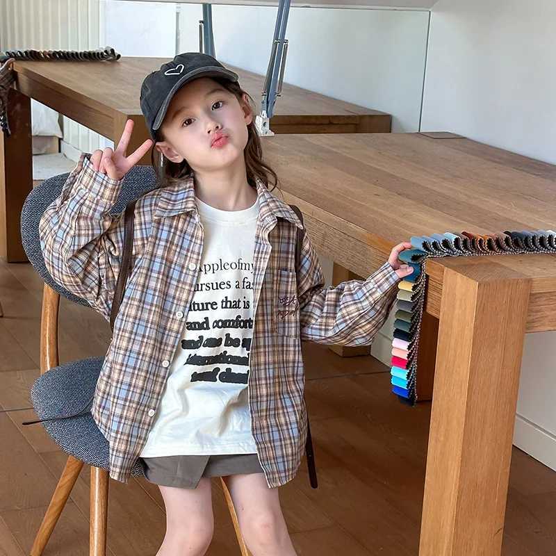 Girls Korean Casual Loose Plaid Shirt Autumn Children Thin Coat Polished Plaid Shirt Basics Simple Classic Casual Shirt C251007