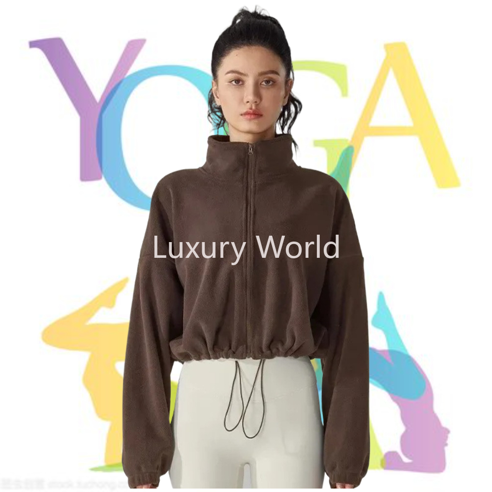 Yoga set Sweatshirts Cropped Full Zip Jackets Polar Fleece Wintry Mix Jacket Slouchy Mock Neck Sweater Slightly Puffy Sherpa Coats workout sets