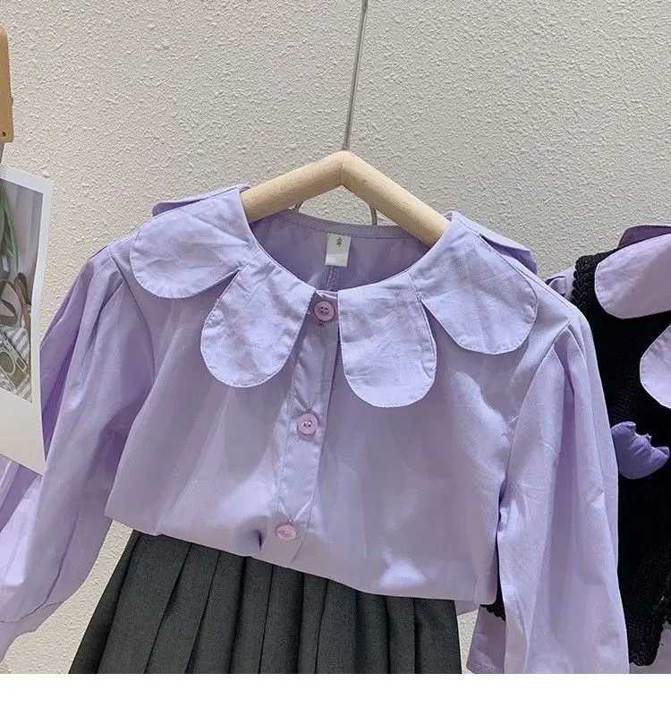 2023 Baby Girls Purple Shirts Blouses Fashion Kids Girl Petals Collar Spring Autumn Tops Children Birthday Princess Clothes C251007