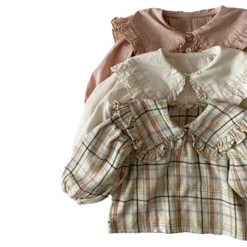 Childrens Clothing 2025 Korean Fashionable Spring Clothing New Top for Girls Babies Lace Lapel Base Casual Shirt C251007