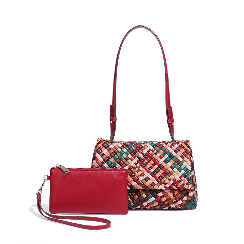 High-End Color-Block Handmade Rainbow Woven Unique Niche Shoulder Crossbody Flap Underarm Bag