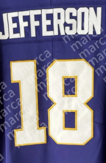 Personalized Custom Football Jersey Jefferson McCarthy Moss Darnold Addison Hockenson Smith Men Women Youth Embroidered Letter Number Desgin Polyester55
