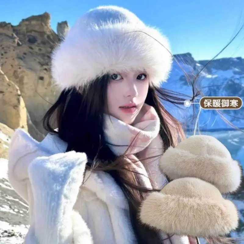 Hot Winter Womens Warm Hat Thick Velvet Imitation Fur Fashion Fisherman Hat Outdoor Windproof Ear Protection Hat Mongolian Hat Z251007