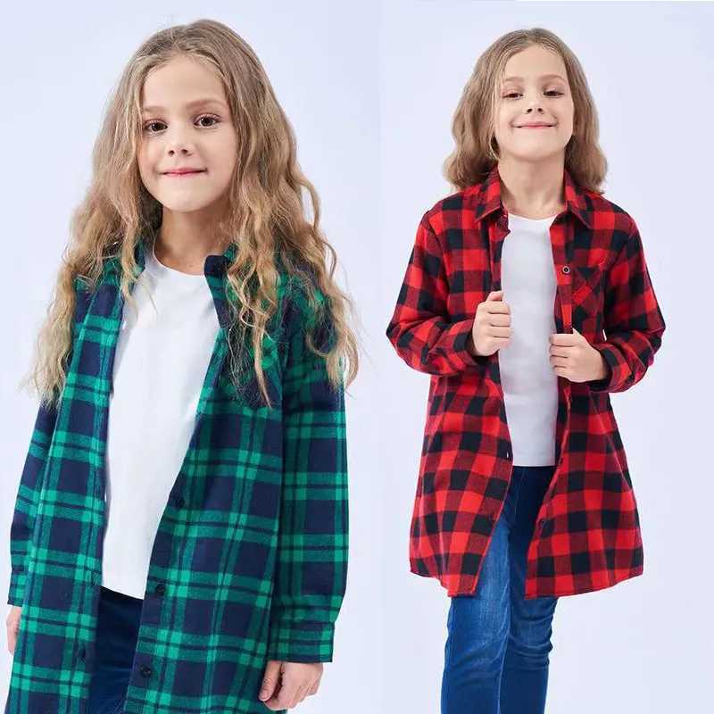Girls Shirts 2025 Spring Autumn Plaid Shirts for Kids Children Jackets Teenager Jackets Long Style Baby Windbreaker Outerwear C251007
