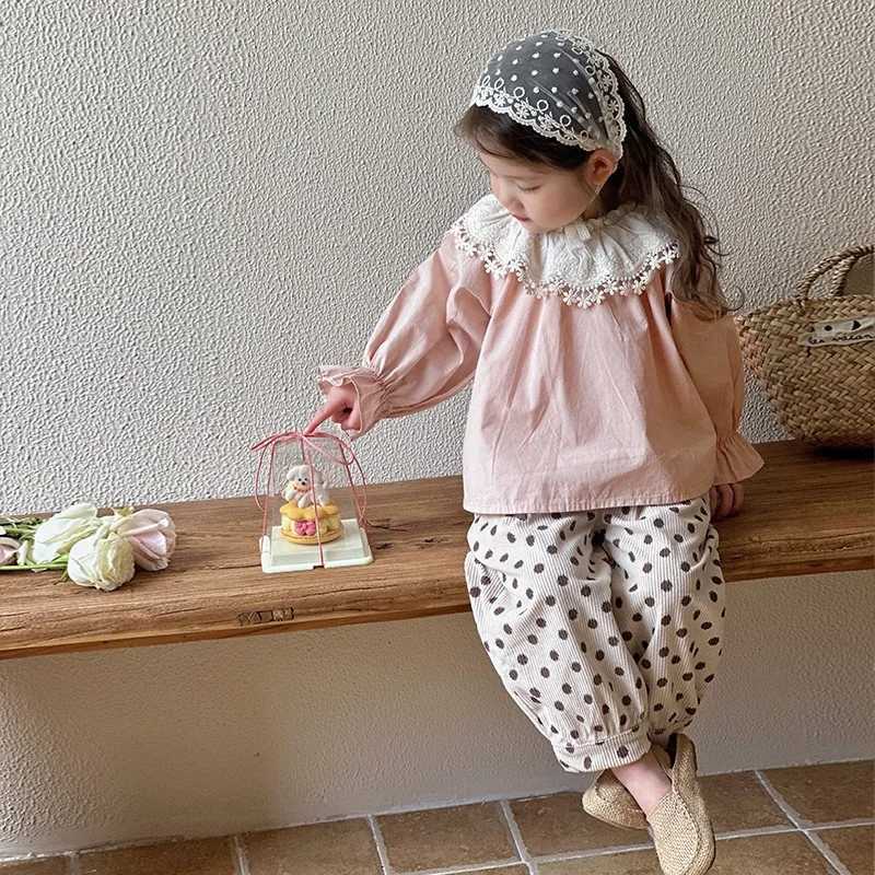Baby Girls Pink Blouses Children New Style Lapel Blouse Flared Sleeves Tops Kids LongSleeved Lace Casual Lotus Collar Shirt C251007