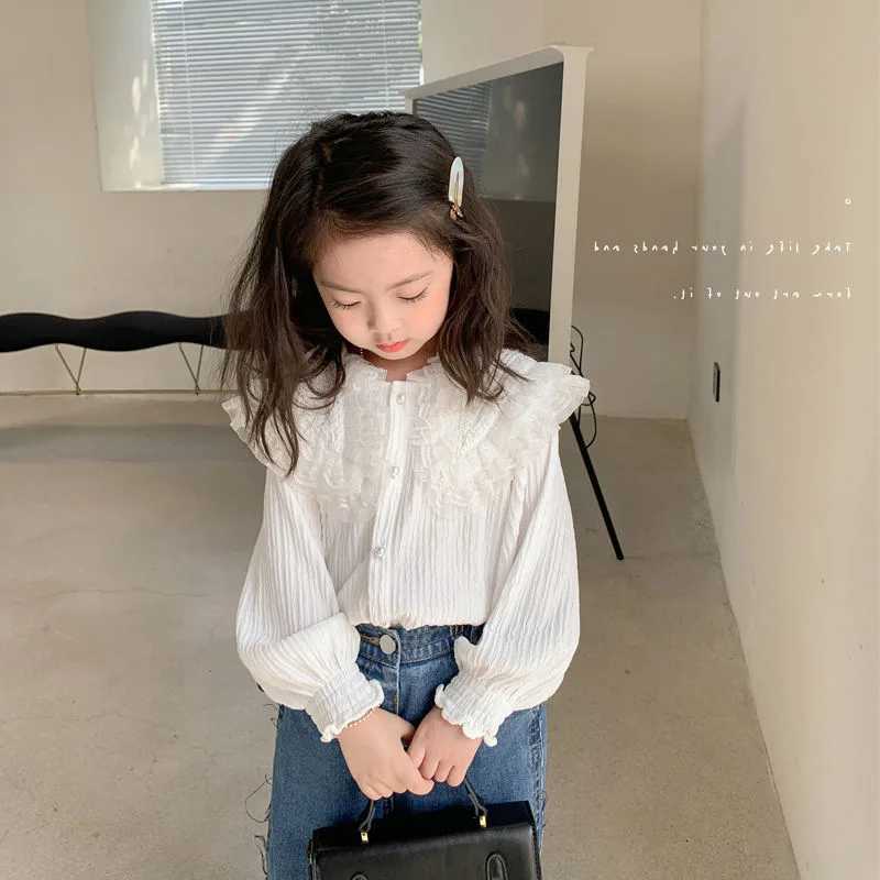 2024 Autumn Blouse New Girls Lace Shirt Korean Childrens Long Sleeved Top Baby Shirt C251007