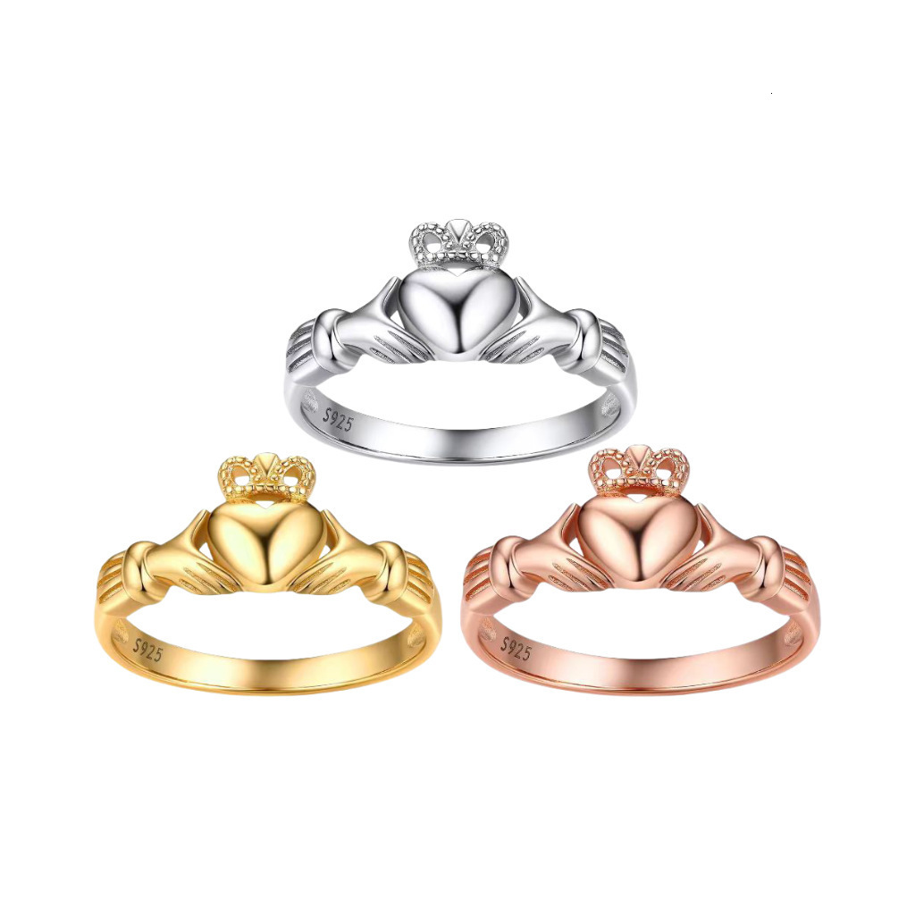 U7 925 Sterling Silver Claddagh Ring for Woman Celtic Knot Romantic Promise Anniversary Wedding Ring Size 4 -12 Gift 250314