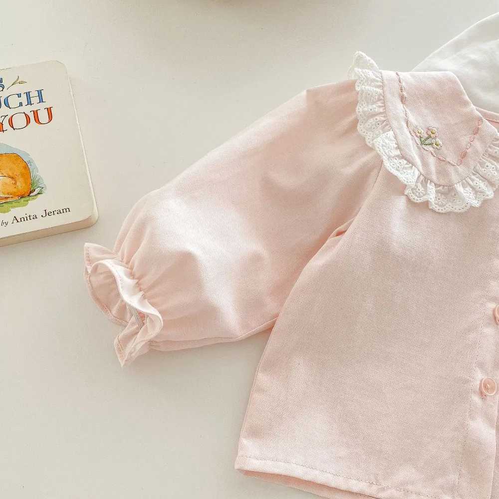 Korea Style Children Girl Shirt 05Years Toddler Kids Long Sleeve Lace Peter Pan Collar Princess Tee Tops Outfits Spring Clothes C251007