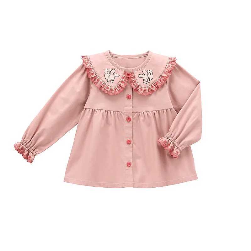 New Spring and Autumn Girl Cartoon Cute Little Rabbit Embroidered Doll Collar Shirt C251007