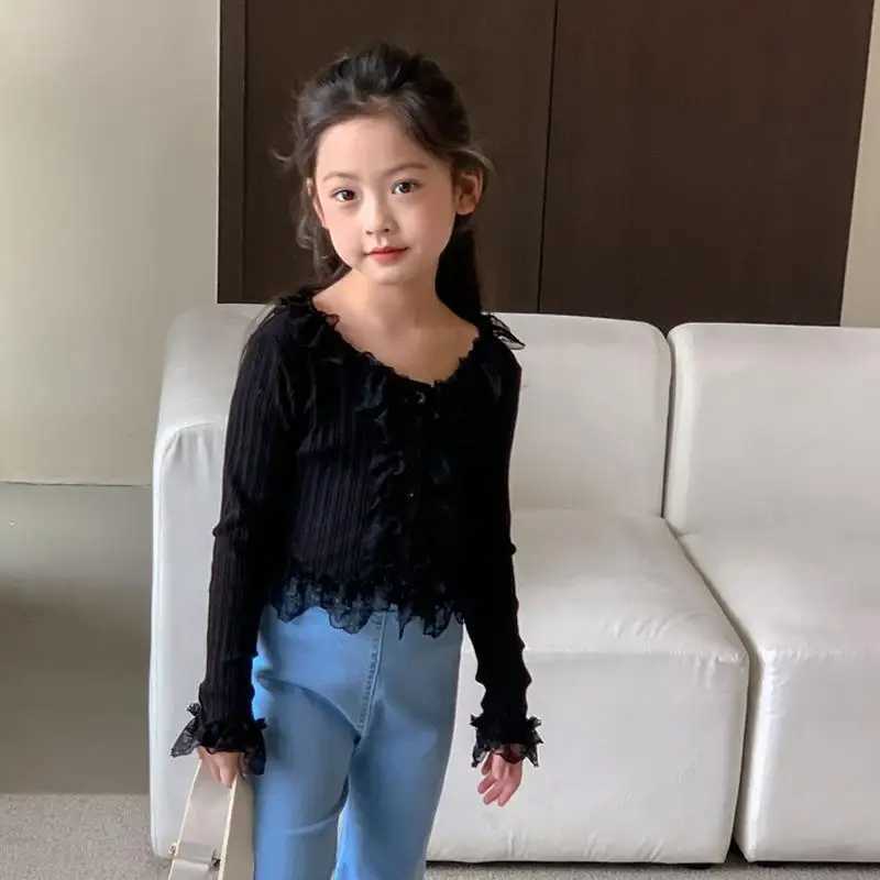 Interior Top Lace Small Shirt Blouses Tops White TShirt Fashionable Western 2025 New Children Treasure Korean Spring Autumn C251007