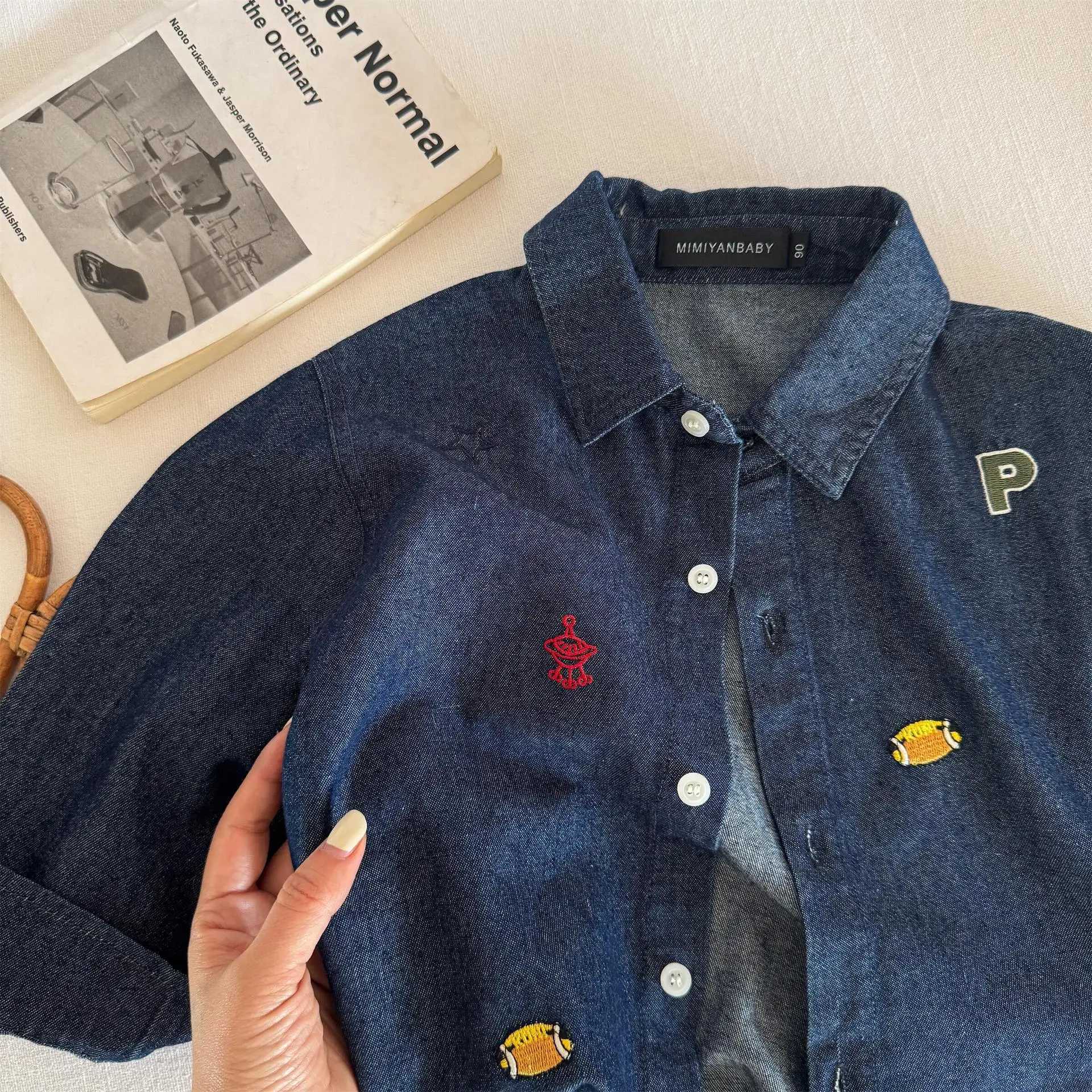 Children Shirt 2025 Spring New Simple Embroidered Shirt for Boys and Girls Baby Versatile Denim Shirt C251007