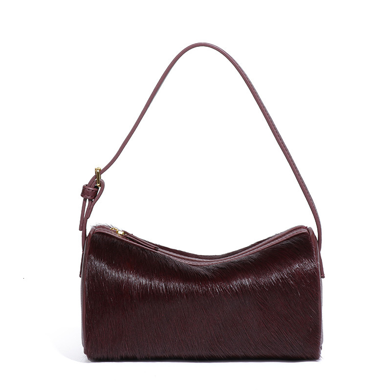 New Genuine Leather Women's Luxury Real Horsehair Underarm Pillow Camera Single Shoulder Crossbody Small Square Bag