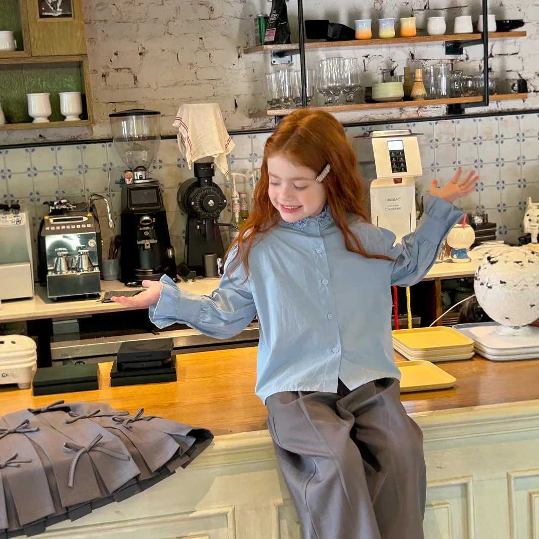 Girls Shirt 2025 Autumn New Childrens Clothing Korean Style Girls Baby Fashion Retro Sweet Frilly Longsleeved Shirt C251007