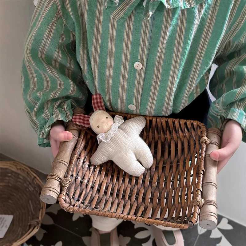 Retro Fashion Girl Blouse2025 New Green Striped Childrens Shirt Top Cotton Girls Shirt Boutique Childrens Clothing C251007