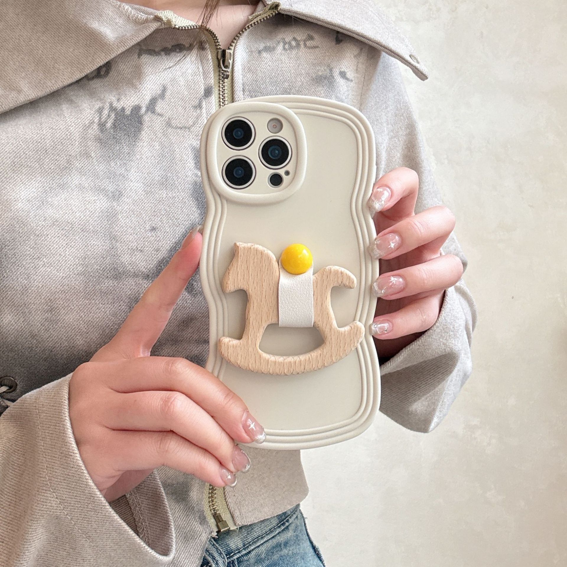 Phone Case Compatible with iPhone 16 Pro Max Case, Lovely Creative Carousel Holder Waves Design Silicone Anti-Scratch Shockproof Phone Cover for iPhon