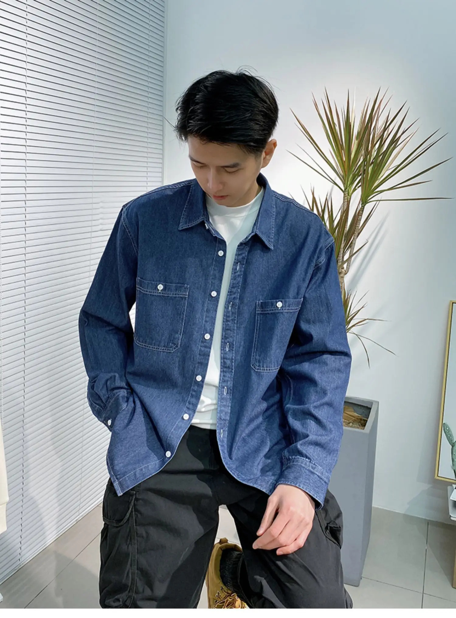 Long sleeved denim shirt mens heatresistant welding construction site work clothes wearresistant labor protection clothing y250922