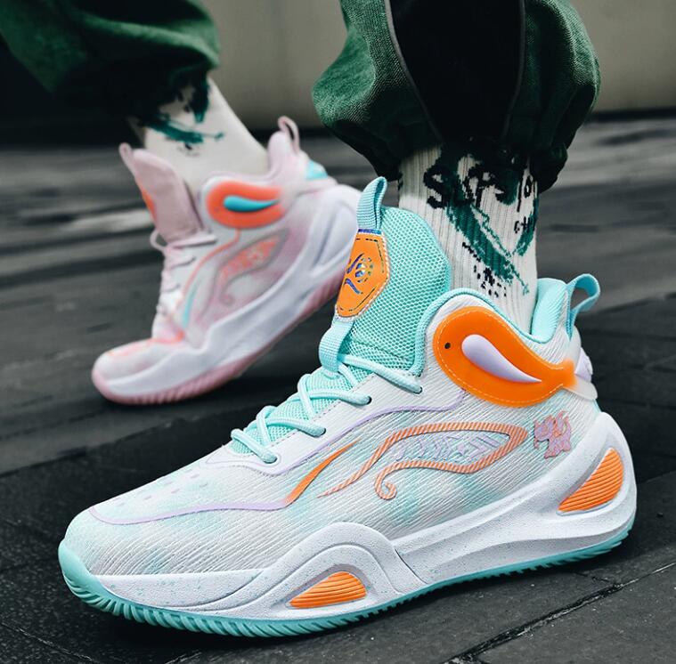 New mandarin duck basketball shoes men's leather high top sports shoes women's teenagers primary and secondary school students and children&