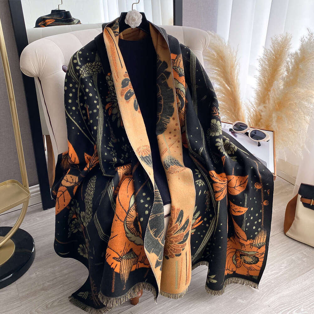 High-end Imitation Cashmere Scarf for Women, Fashionable Warm Floral Neck Warmer, Autumn and Winter Versatile Dual-use Shawl with Jacquard Craftsmansh