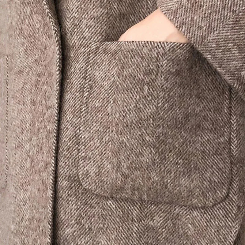 Womens Herringbone Pattern Woolen Jacket Cashmere Blazer Korean Loose Thick Coat Spring Autumn Winter y250922