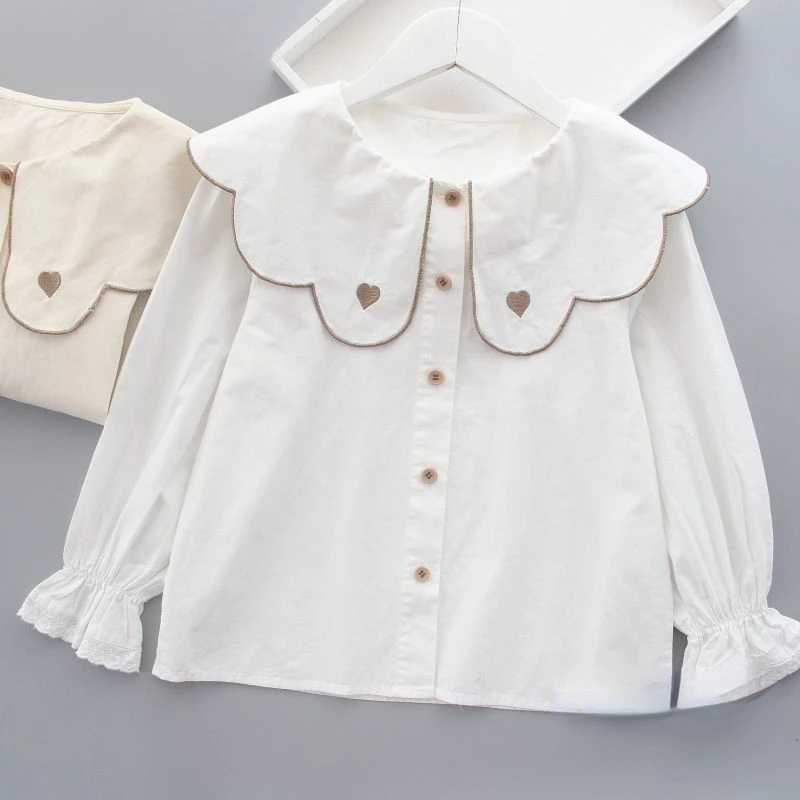 Girls Shirt White Spring and Fall New Girls Doll Collar Cotton Blouse Children Longsleeved Shirt Toddler Girl Clothes C251007
