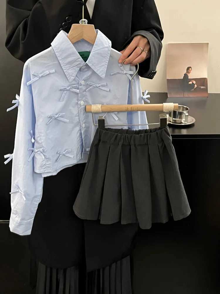 Girls Spring Shirt New Korean Childrens Elegant Sweet Bow Shirt Loose Casual Coat Kids Top 90170cm C251007