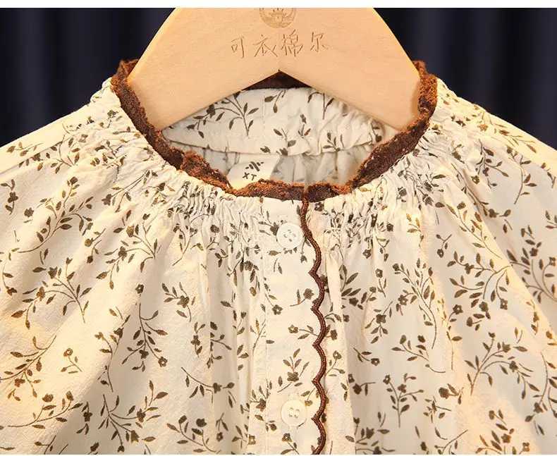 Girls Shirt Long Sleeve 2024 New French Little Girl Floral Shirt Autumn Baby Cotton Doll Collar Top Fashion Vintage Top C251007