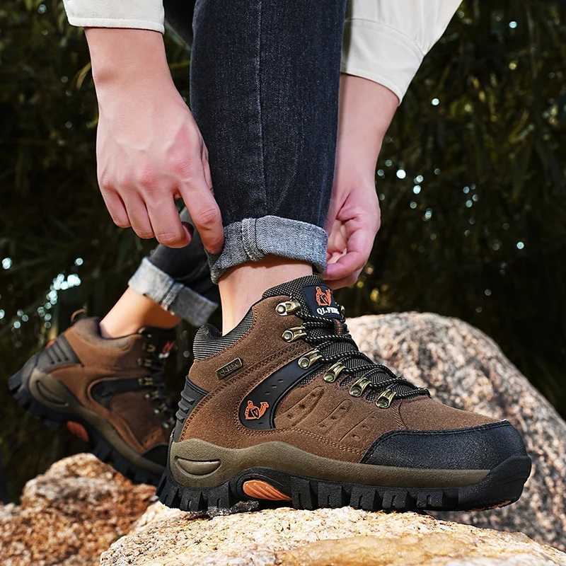 Hiking Shoes Men PU Outdoor Camping Anticollision Climbing Shoe Lace Up Climbing Trekking Sneakers J251007