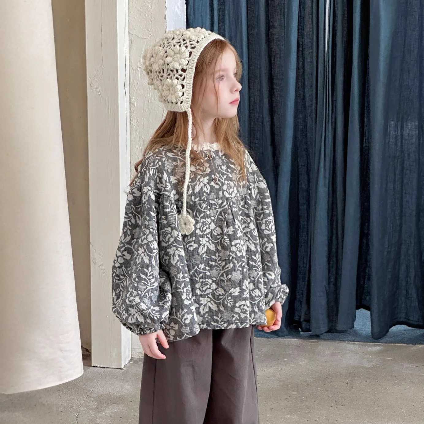 Autumn Children Girls Blouse Cotton Floral Printed Infant Babys Girls Tshirt Loose Round Collar Toddler Kids Girls Long Sleeves C251007