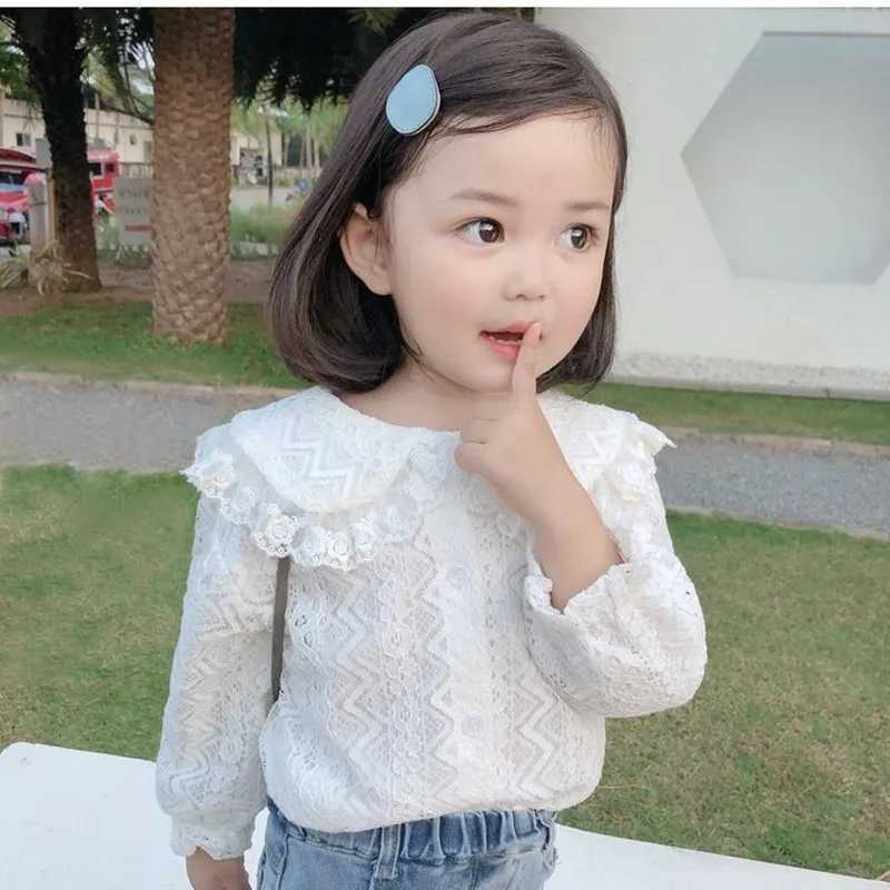 Spring Autumn Girls Blouse White Girl Lace Shirts Long Sleeve Peter Pan Collar Baby Toddler Blouse Kids Tops Children Clothes C251007