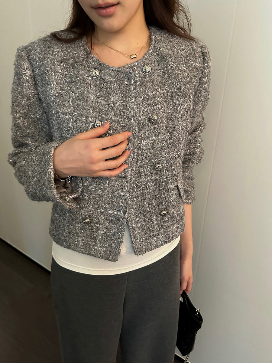 2025 autumn designer jacket new double breasted short jacket fashion elegant round neck jacket autumn coarse fur short jacket winter new luxury jacket